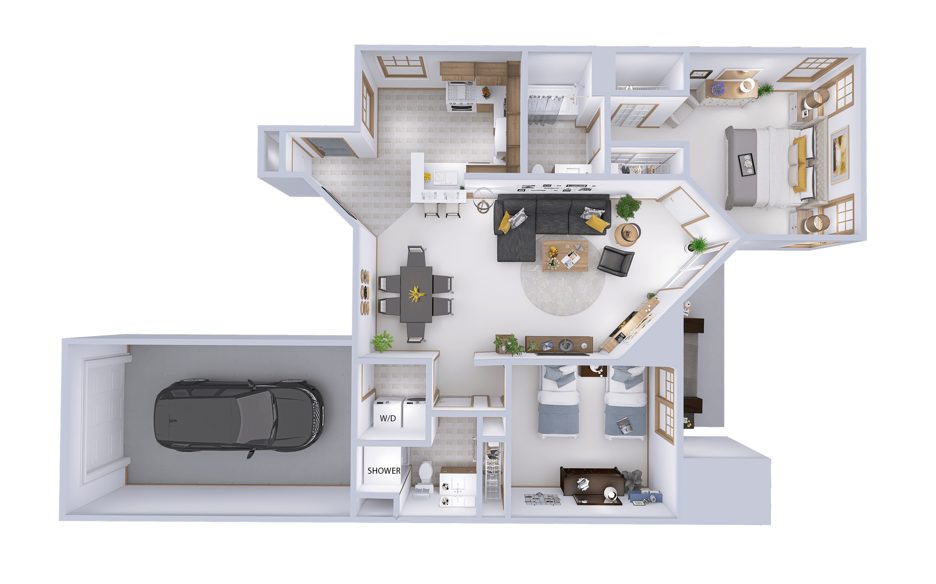 Floor plan for 2 beds, 2 baths, 1115 sqft